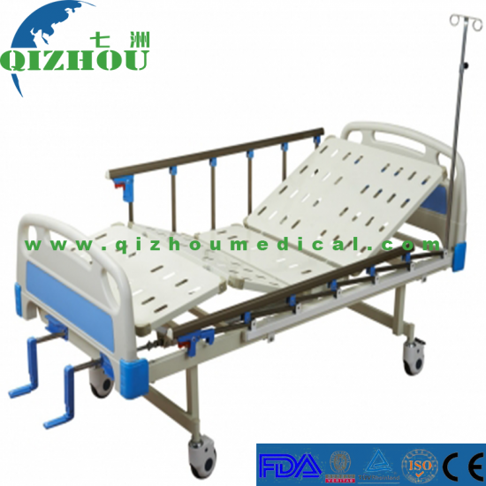 ABS Headboard 2 Crank Double Function Manual Hospital Medical Bed - Click Image to Close