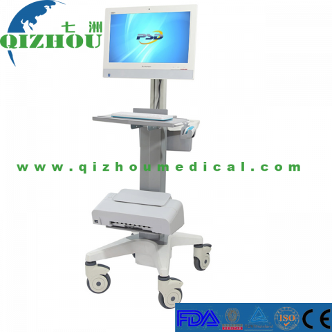 China Manufacturer Nursing Medical Computer Trolley Medical Computer Workstation Cart With Printer Base