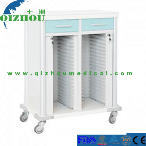 High Quality Double Rows Mobile Medical Medication Record Carts Patient File Hospital Trolley With Drawers