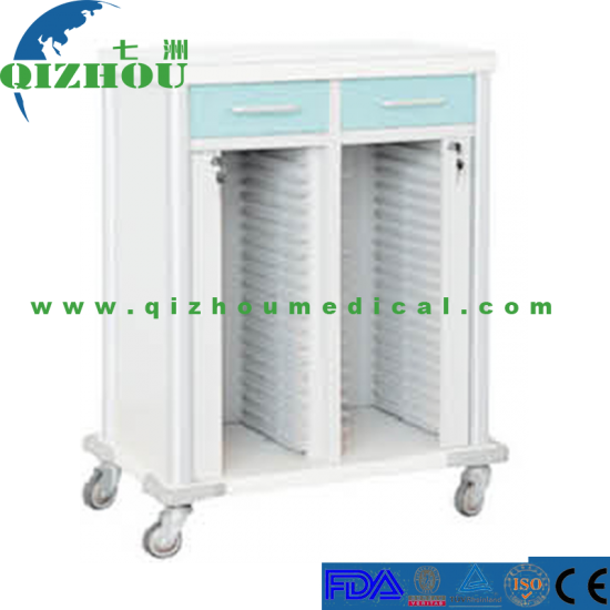 High Quality Double Rows Mobile Medical Medication Record Carts Patient File Hospital Trolley With Drawers - Click Image to Close