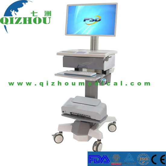 Hospital Mobile Working Station Wireless Nursing Medicine Trolley With Computer - Click Image to Close