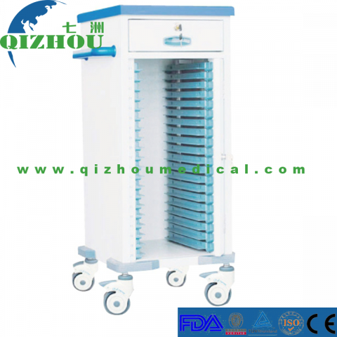 Hospital Use Plastic Steel Medical Record Cart Trolley