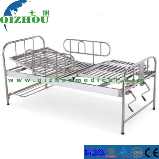 Medical Equipment Two Cranks Handle Stainless Steel Manual Hospital Bed - Click Image to Close