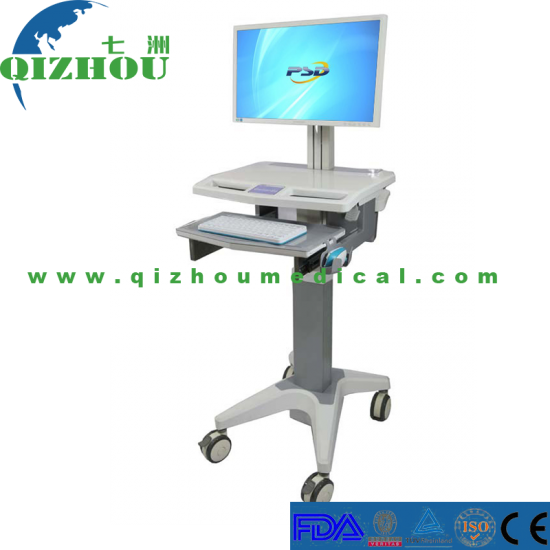 Nursing Adjustable Height ABS Medical Cart Workstation Laptop Hospital Computer Mobile Cart Trolley For Sales - Click Image to Close