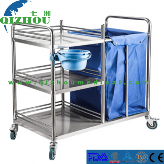 Stainless Steel Base Medical Dressing Dirty Linen Trolley with One Laundry Bag - Click Image to Close