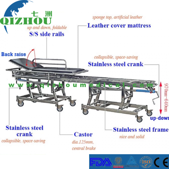 Stainless Steel Frame Double Parts Hospital Operation Connecting Stretcher - Click Image to Close