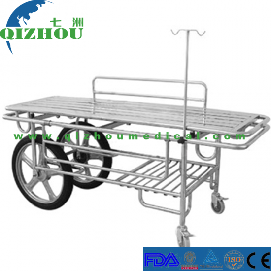 Stainless Steel Hospital Patient Transfer Stretcher With Two Large And Two Small Wheel Stretcher Trolley - Click Image to Close